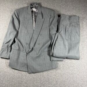 Today's Man Double Breasted Gray Pinstripe Wool Suit Italy 43R 37X31